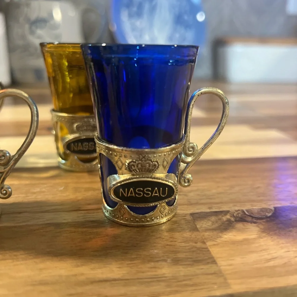 Vintage Osaka Glass Wares Shot Glass Clear Nassau Whiskey japan lot of 6